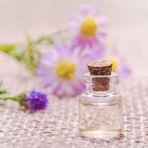 작은 유리병과 보라 들꽃